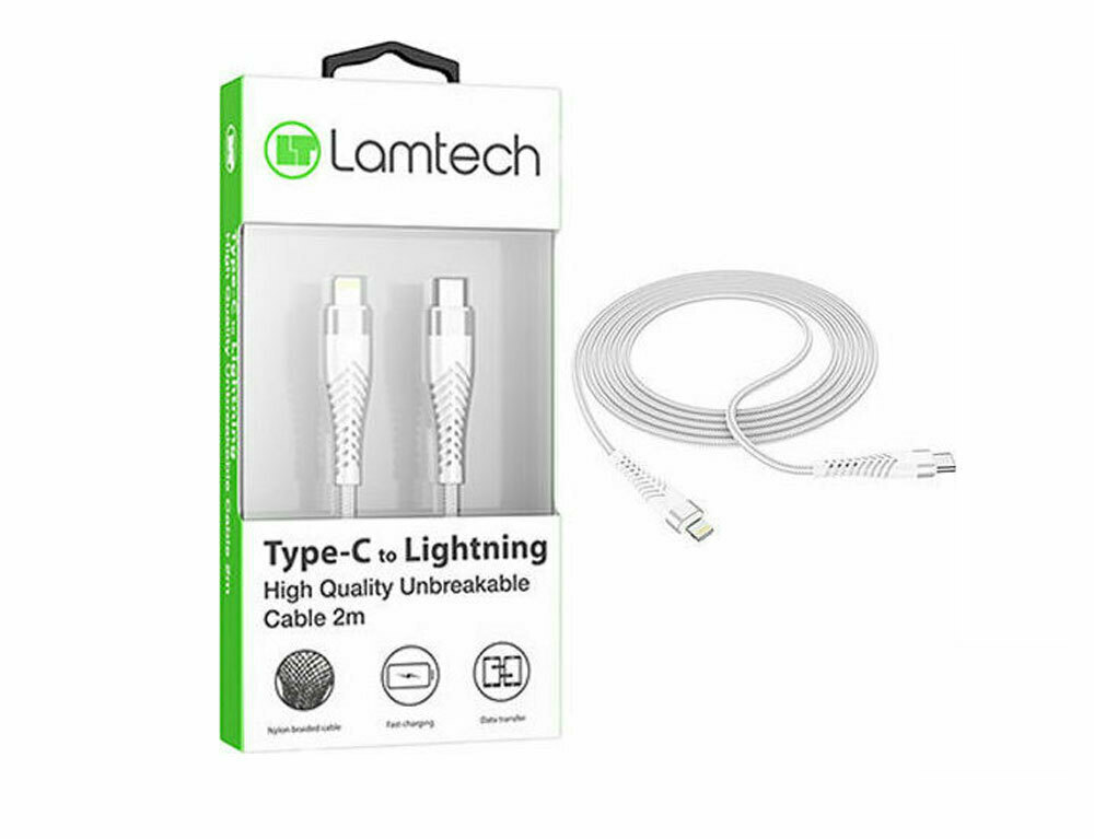 Lamtech Unbreakable Charging Cable Type C  to Lightning C (White) (2m) LAM023640