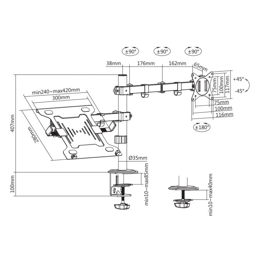 SBOX DESKTOP MOUNT FOR SCREEN AND LAPTOP 17'-32' / 43 - 81cm VESA 100x100 MAX