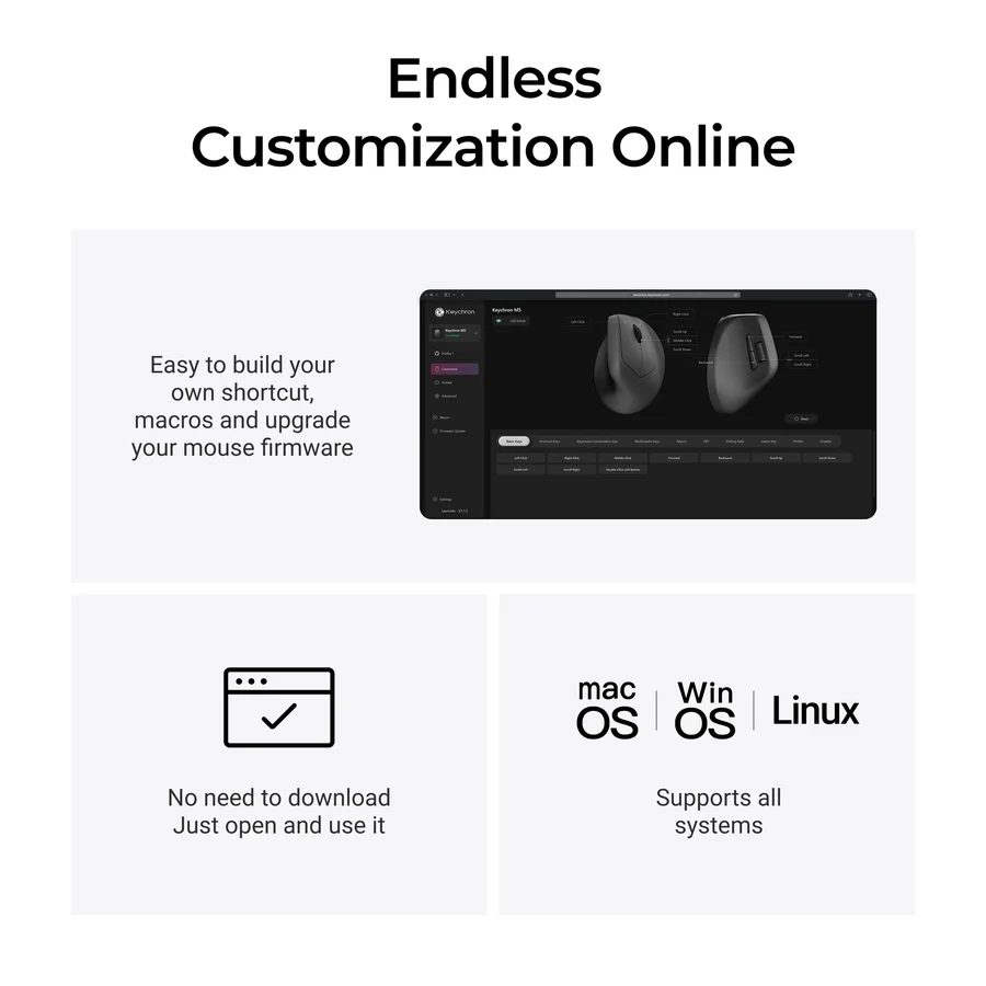 Keychron M5 (M5-A29) Wireless Ergonomic Vertical Mouse 1K Polling Rate Black