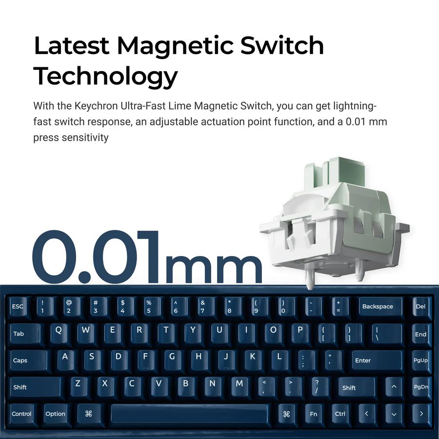 Keychron Q16 HE (Q16HW-J1) QMK Ceramic Custom Hall Effect  Keyboard RGB Lime Switch 65% US Blue