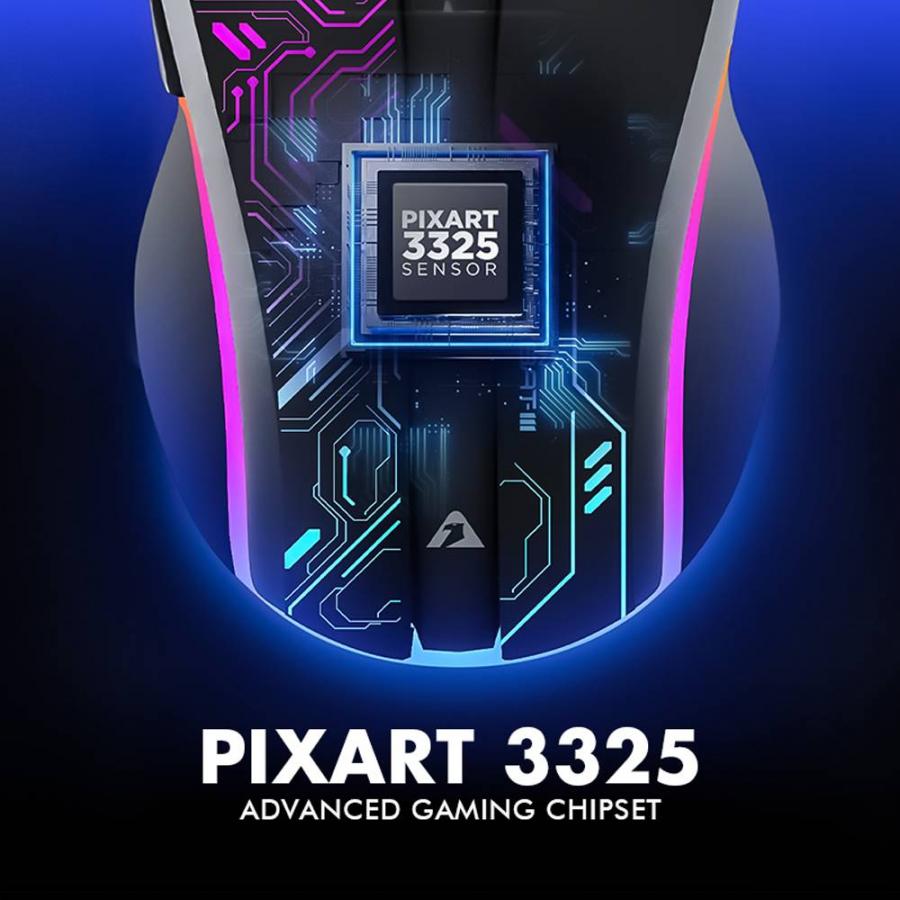 ARMAGGEDDON 2.4G WIRELESS GAMING MOUSE RGB 10000 CPI MIKOYAN FOXBAT-III CYBERPUNK BLACK