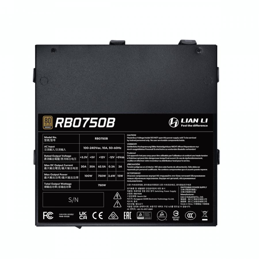 Lian Li RB0750 - 750W 80+ Bronze PSU - PCIe Gen 5.1 12+4pin - Intel ATX 3.1 - 135mm low-noise fan