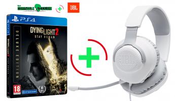 Dying Light 2: Stay Human - Deluxe Edition   + Preorder Bonus  PS4 NEW + JBL Quantum 100, Over-Ear Wired Gaming Headset (White)