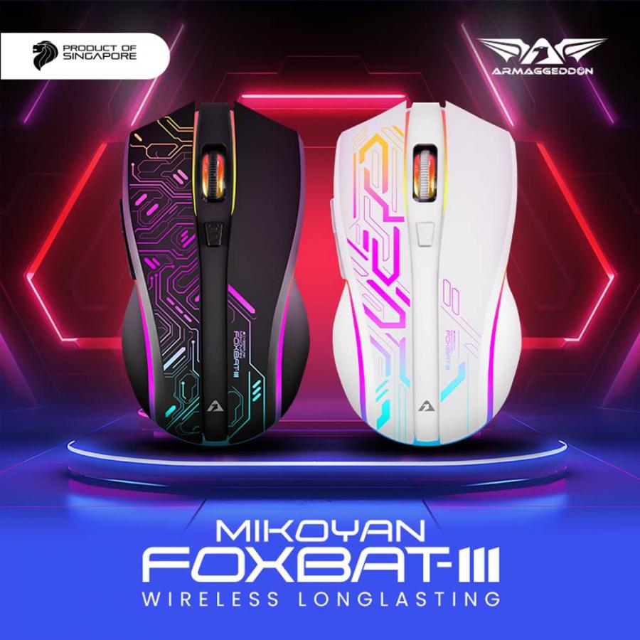 ARMAGGEDDON 2.4G WIRELESS GAMING MOUSE RGB 10000 CPI MIKOYAN FOXBAT-III CYBERPUNK BLACK