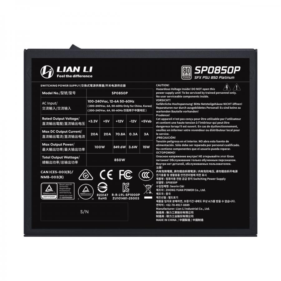 LIAN LI SP0850P Black - 850W 80+ Platinum PSU - 10 Years Warranty - 12V-2?6 - Japanese Capacitors