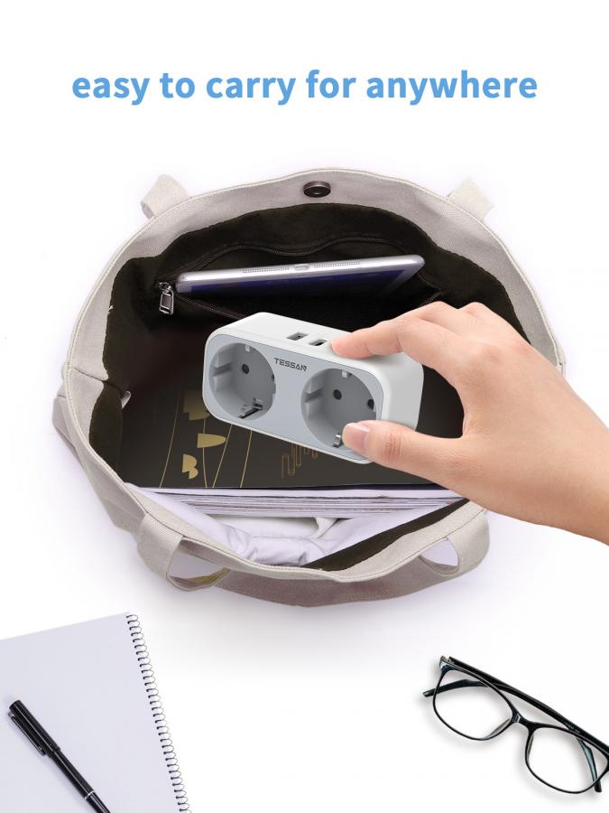TESSAN 4 IN 1 WALL SOCKET 2xSCHUKO, 1xTYPE-C,1xUSB
