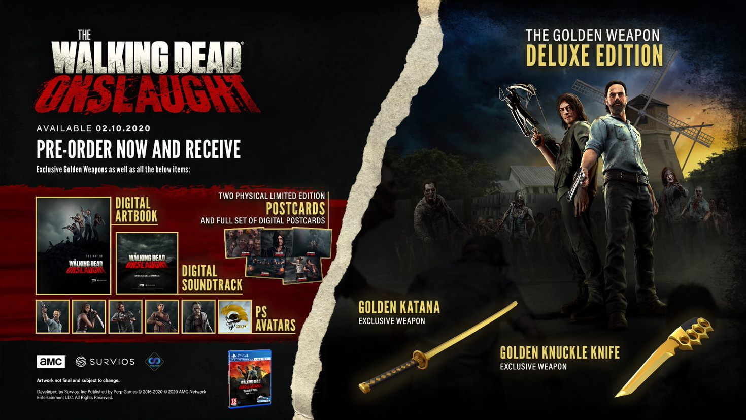 The Walking Dead Onslaught Deluxe Golden Weapon Edition PS4 VR NEW