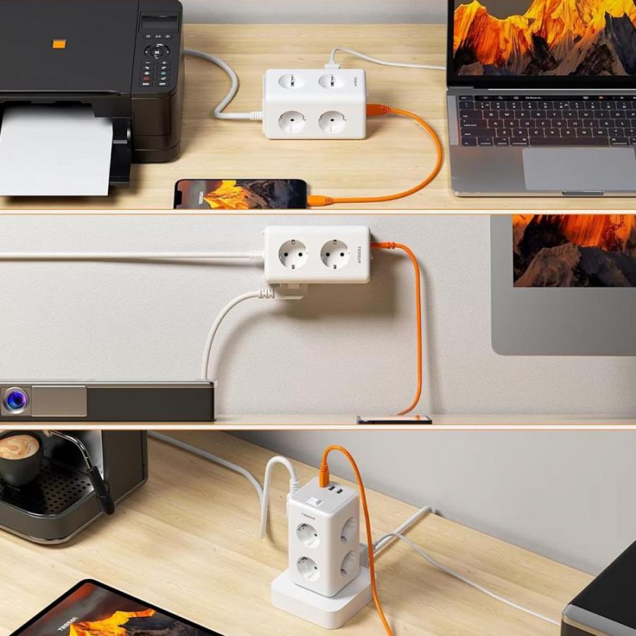 TESSAN 9 IN 1 POWER STATION 6XSHUCKO, 2XUSB, 1XTYPE-C 2M WHITE