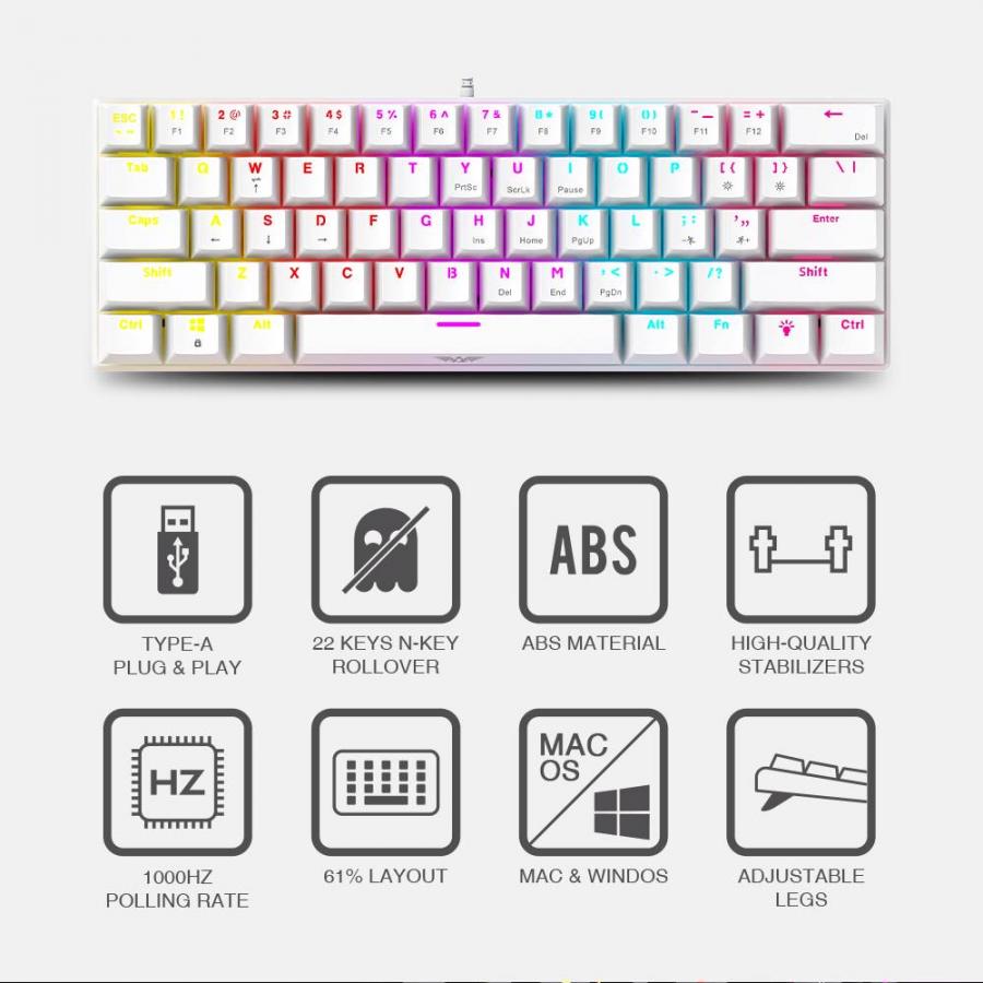 ARMAGGEDDON 61-KEYS WIRED MECH KEYBOARD RED.SW. MKA-1C CORE LINEAR WHITE