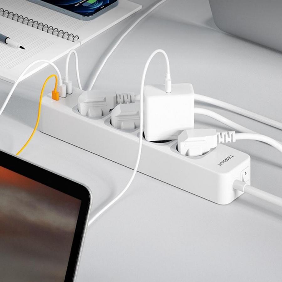 TESSAN 7 IN 1 POWER STRIP 4XSHUCKO, 2XUSB, 1XTYPE-C 2M WHITE