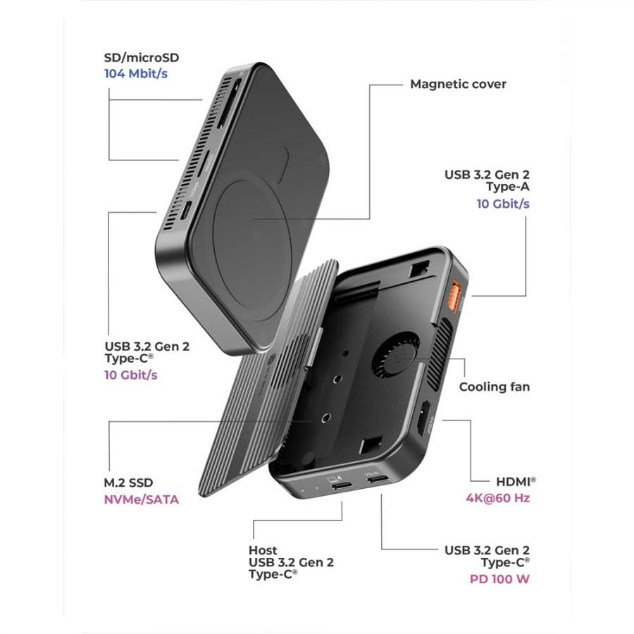 ICY BOX 7-in-1 DOCKING STATION WITH MAGNETIC M.2 SSD BAY BLACK