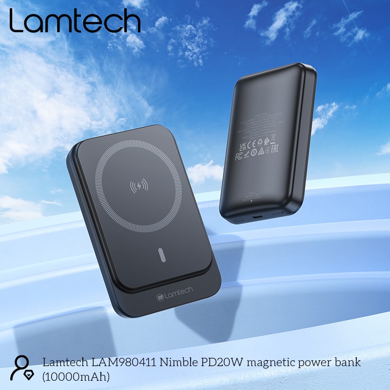 LAMTECH MAGNETIC 20W WIRELESS CHARGING POWER BANK 10000MAH BLACK