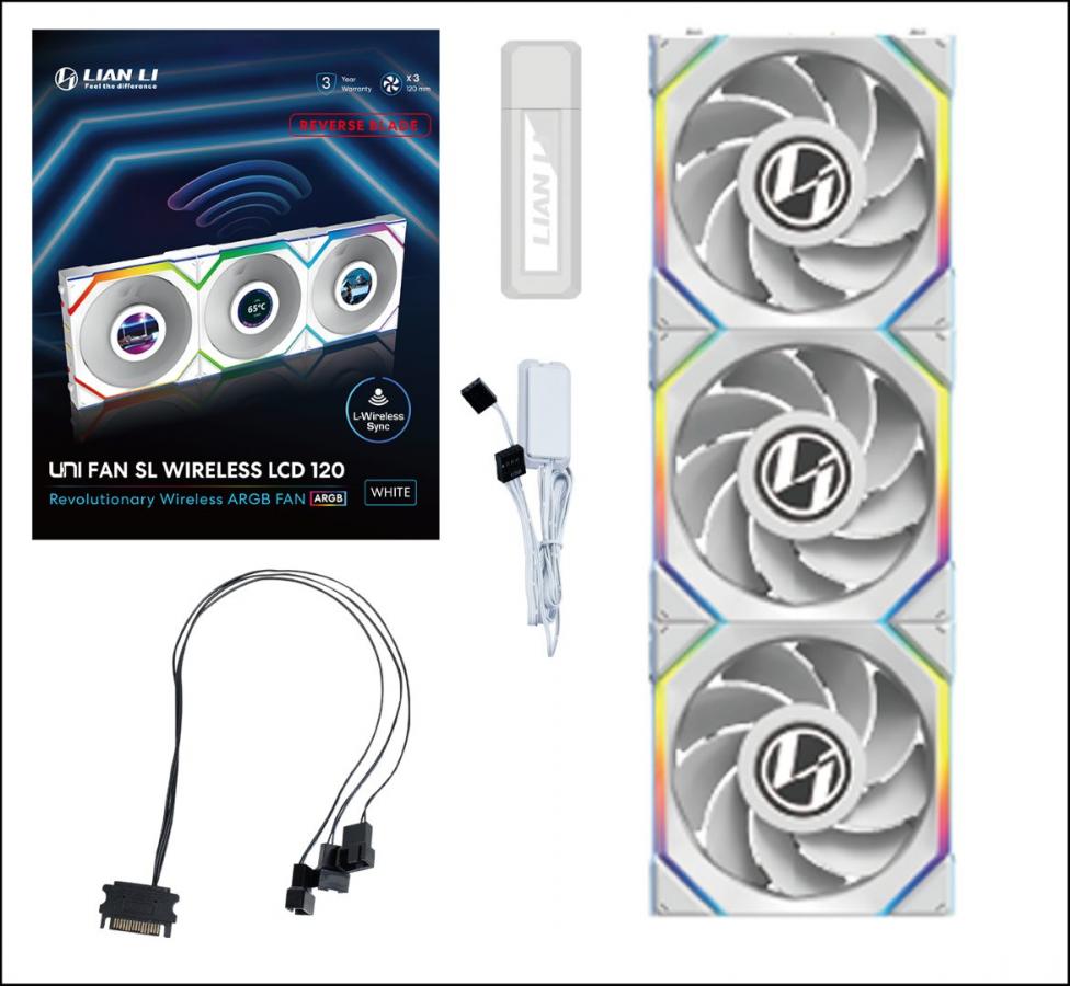 Lian Li UNIFAN SL Wireless LCD 120 -3PCS Reverse White (Triple pack include Controller) - Case Fan