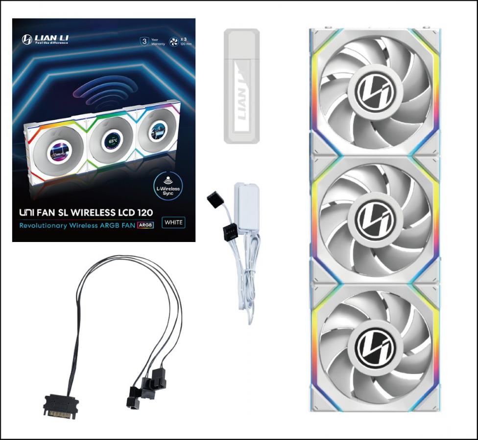 Lian Li UNIFAN SL Wireless LCD 120 -3PCS White (Triple pack include Controller) - Case Fan